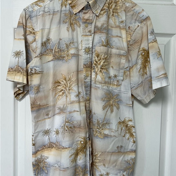 Tropical / Hawaiian David Taylor Cream and Gold Palm Print Shirt - Picture 2 of 5